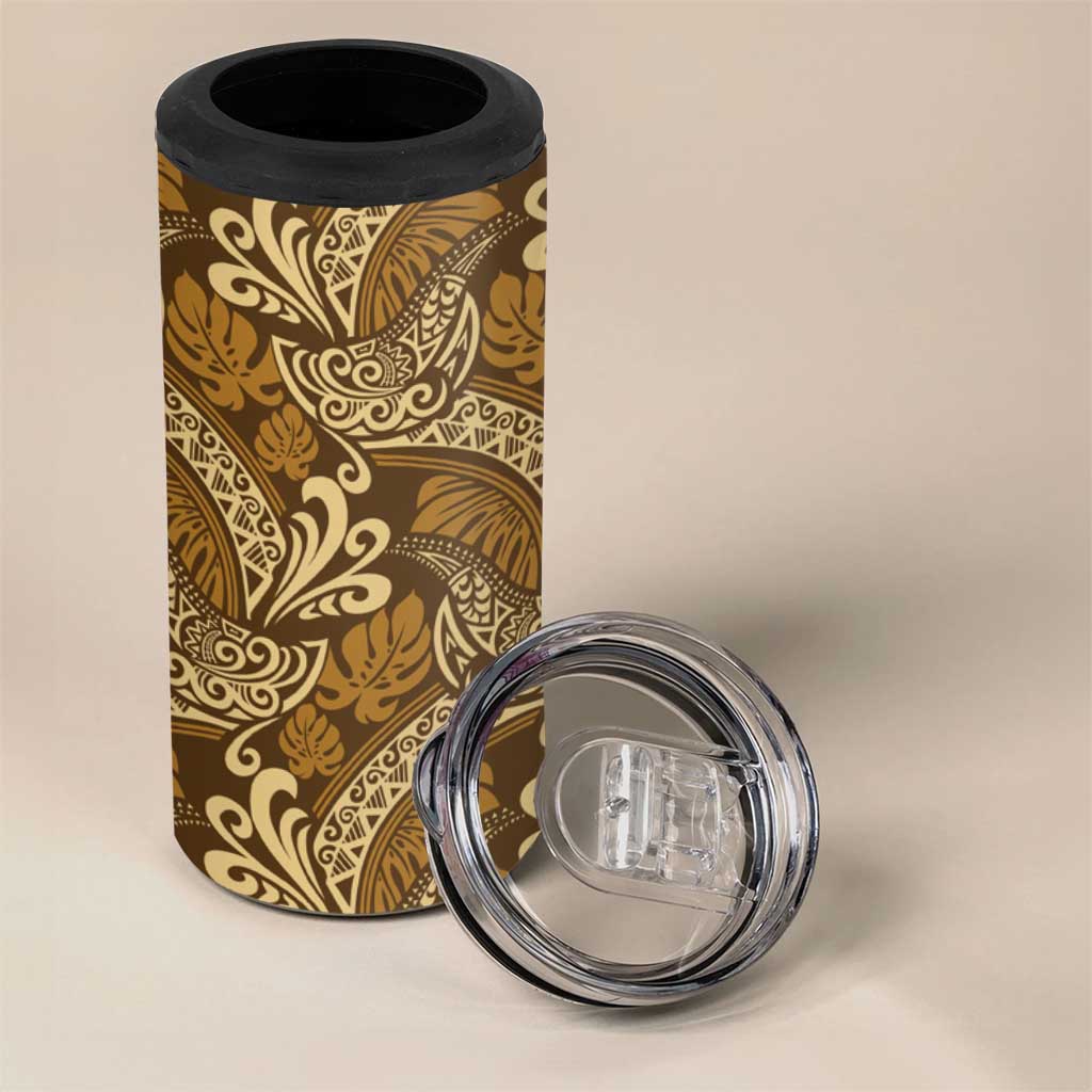 Brown Gold Monstera 4 in 1 Can Cooler Tumbler Polynesian Tribal Pattern LT01 - Polynesian Pride
