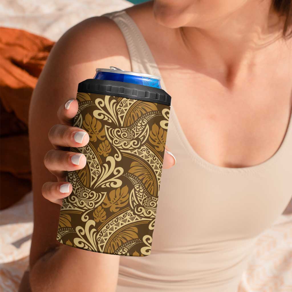 Brown Gold Monstera 4 in 1 Can Cooler Tumbler Polynesian Tribal Pattern LT01 - Polynesian Pride