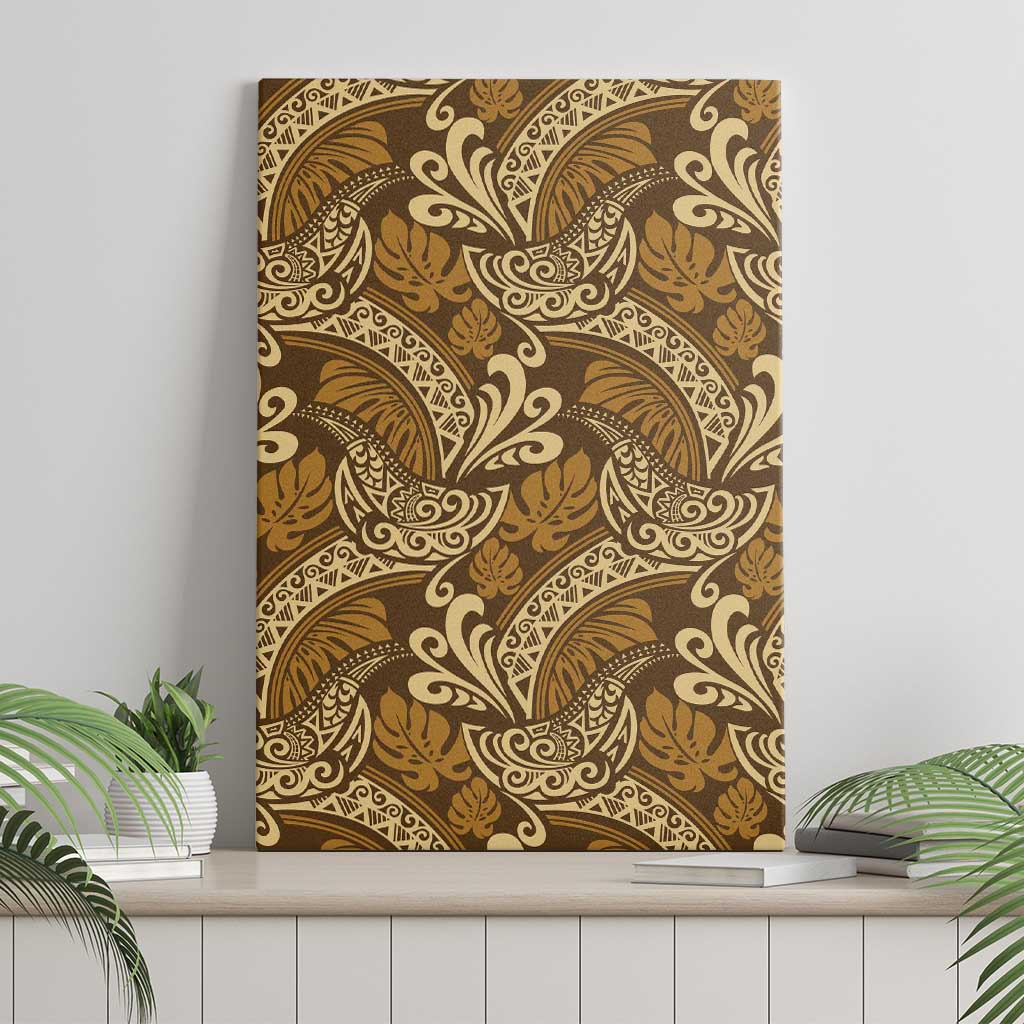 Brown Gold Monstera Canvas Wall Art Polynesian Tribal Pattern LT01 - Polynesian Pride