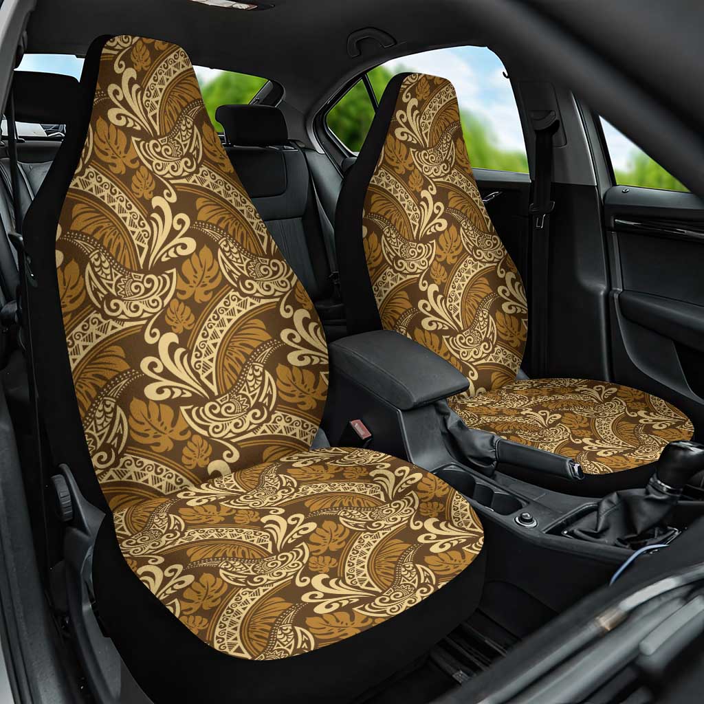 Brown Gold Monstera Car Seat Cover Polynesian Tribal Pattern LT01 One Size Gold - Polynesian Pride