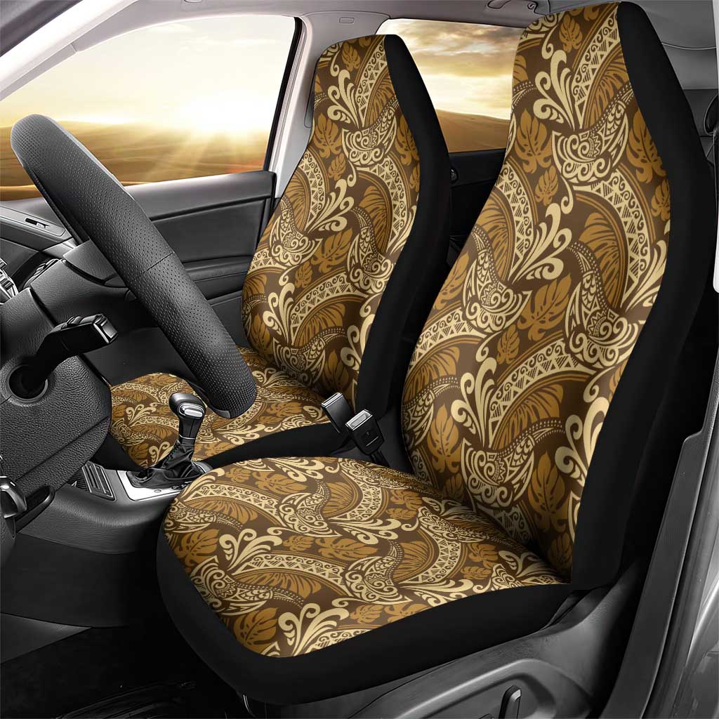 Brown Gold Monstera Car Seat Cover Polynesian Tribal Pattern LT01 - Polynesian Pride