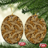 Brown Gold Monstera Ceramic Ornament Polynesian Tribal Pattern LT01 Oval Gold - Polynesian Pride
