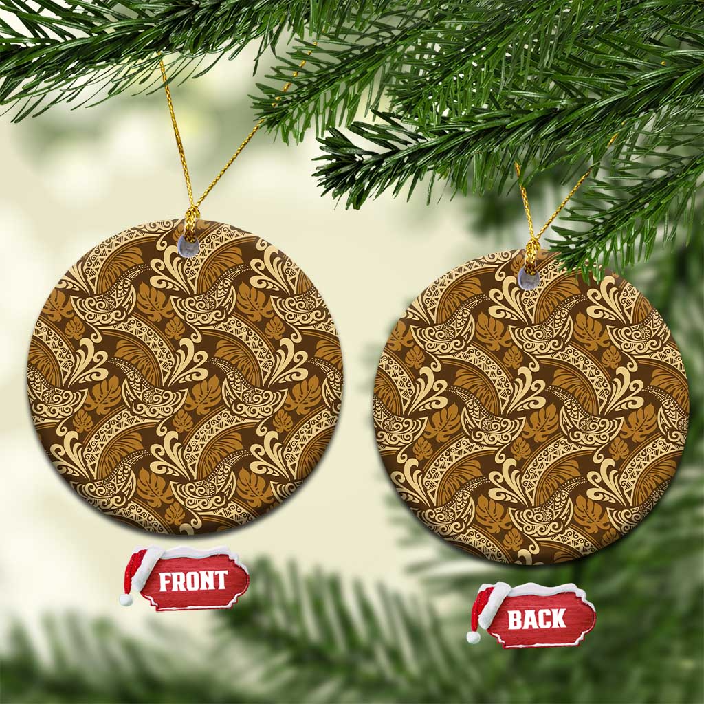 Brown Gold Monstera Ceramic Ornament Polynesian Tribal Pattern LT01 Circle Gold - Polynesian Pride