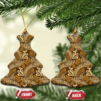 Brown Gold Monstera Ceramic Ornament Polynesian Tribal Pattern LT01 Christmas Tree Gold - Polynesian Pride
