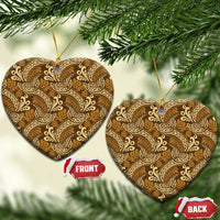 Brown Gold Monstera Ceramic Ornament Polynesian Tribal Pattern LT01 Heart Gold - Polynesian Pride