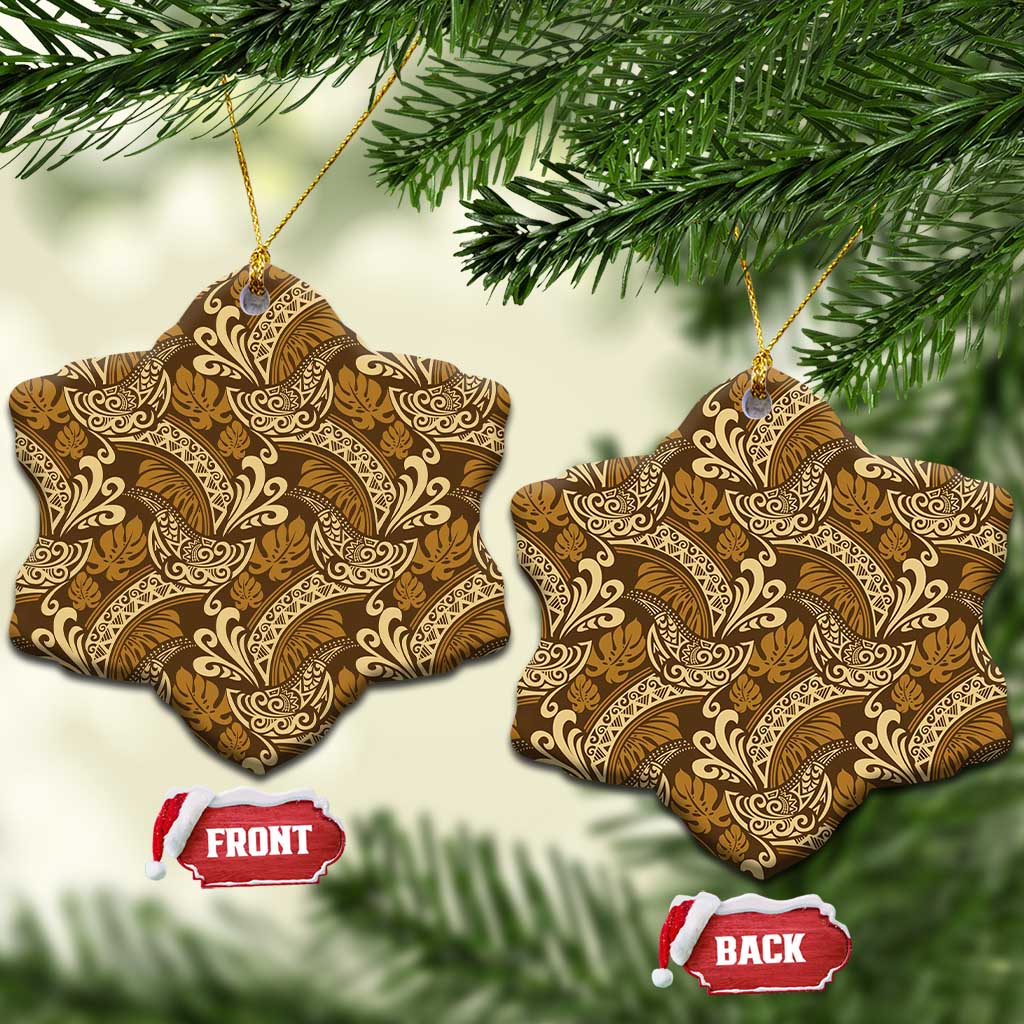 Brown Gold Monstera Ceramic Ornament Polynesian Tribal Pattern LT01 Snow Flake Gold - Polynesian Pride