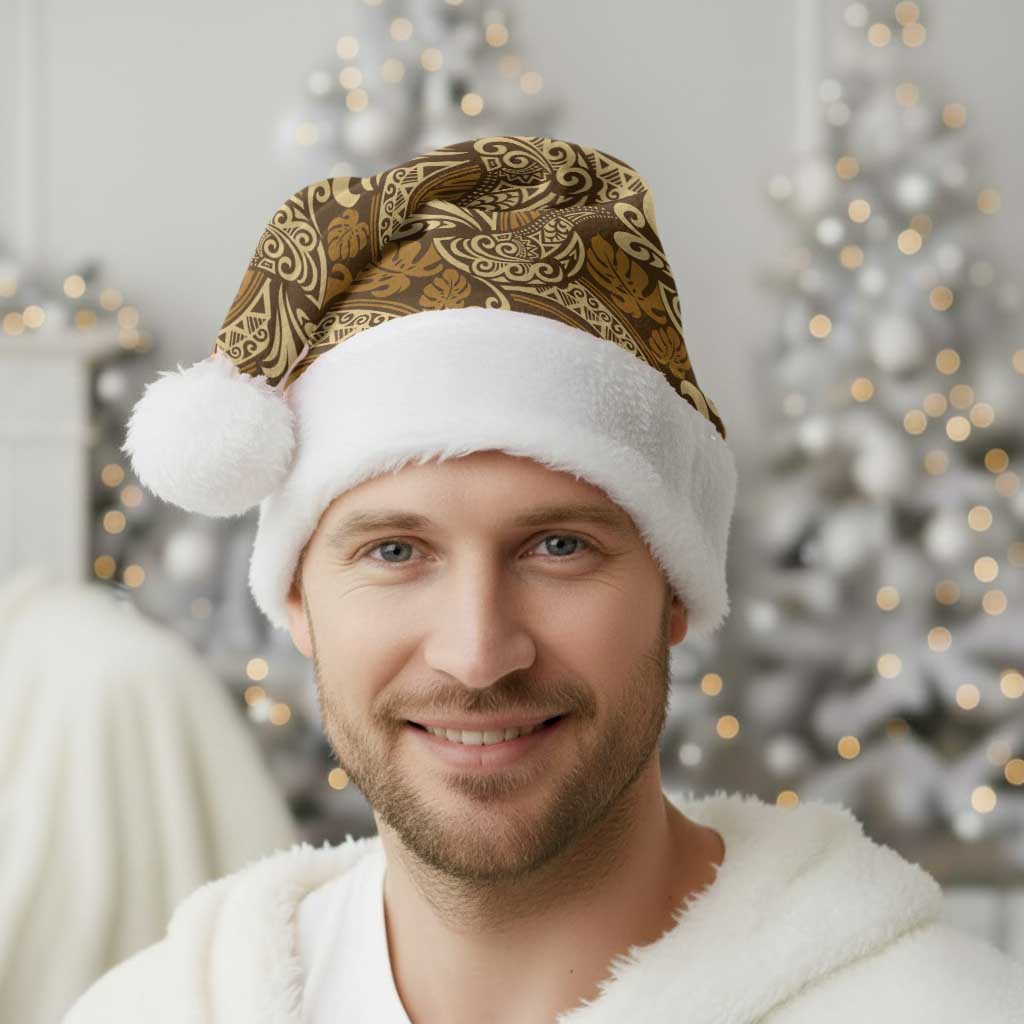 Brown Gold Monstera Christmas Santa Hat Polynesian Tribal Pattern LT01 - Polynesian Pride