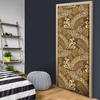 Brown Gold Monstera Door Cover Polynesian Tribal Pattern - Polynesian Pride