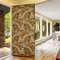 Brown Gold Monstera Door Cover Polynesian Tribal Pattern - Polynesian Pride