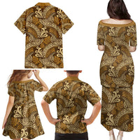 Brown Gold Monstera Family Matching Puletasi and Hawaiian Shirt Polynesian Tribal Pattern LT01 - Polynesian Pride