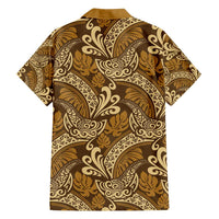 Brown Gold Monstera Family Matching Puletasi and Hawaiian Shirt Polynesian Tribal Pattern LT01 - Polynesian Pride