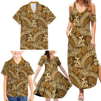 Brown Gold Monstera Family Matching Summer Maxi Dress and Hawaiian Shirt Polynesian Tribal Pattern - Polynesian Pride