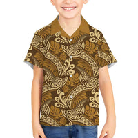 Brown Gold Monstera Hawaiian Shirt Polynesian Tribal Pattern - Polynesian Pride