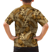 Brown Gold Monstera Hawaiian Shirt Polynesian Tribal Pattern - Polynesian Pride