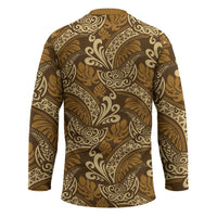 Brown Gold Monstera Hockey Jersey Polynesian Tribal Pattern - Polynesian Pride