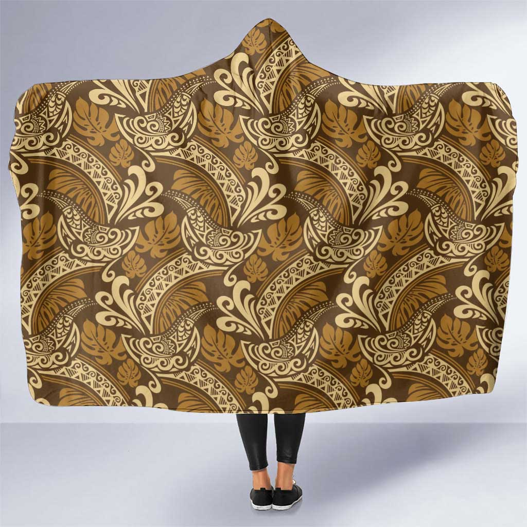 Brown Gold Monstera Hooded Blanket Polynesian Tribal Pattern LT01 One Size Gold - Polynesian Pride