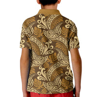 Brown Gold Monstera Kid Polo Shirt Polynesian Tribal Pattern LT01 - Polynesian Pride