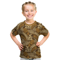 Brown Gold Monstera Kid T Shirt Polynesian Tribal Pattern LT01 Gold - Polynesian Pride