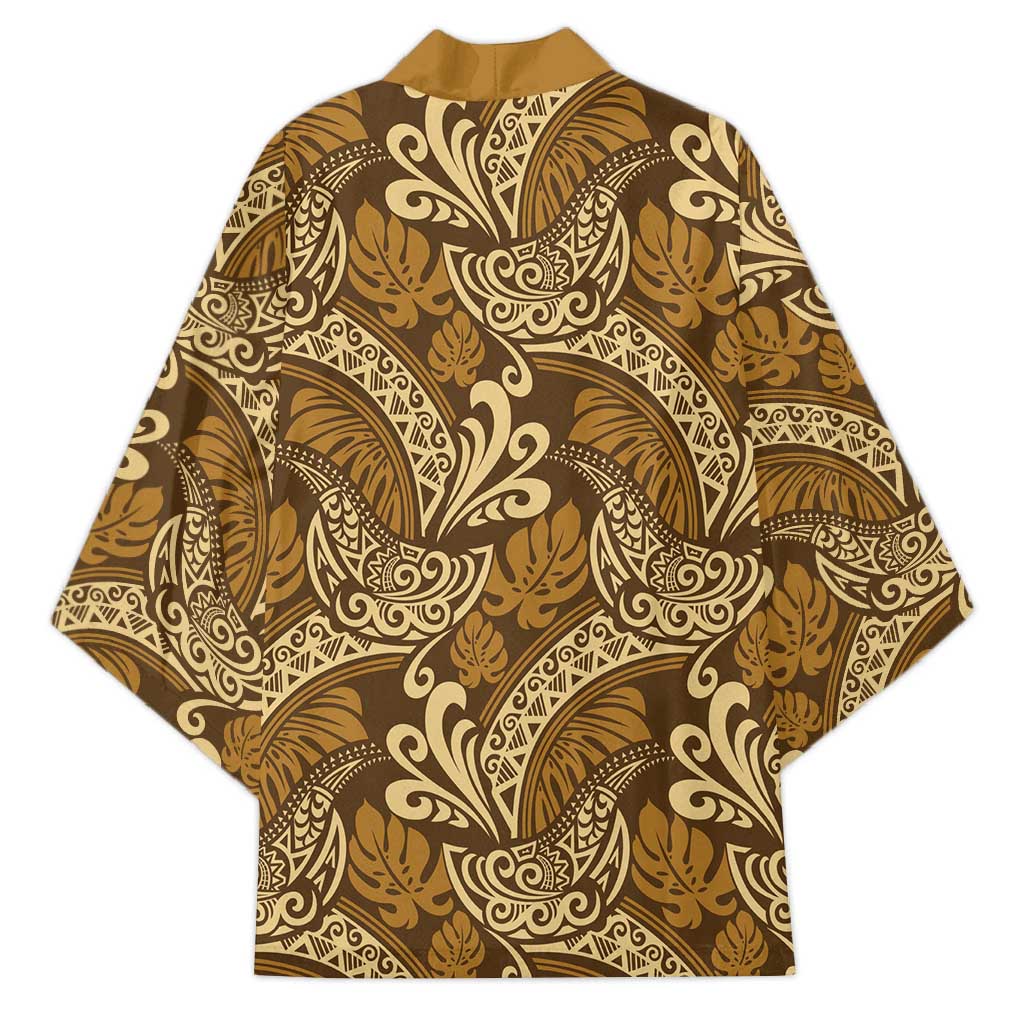 Brown Gold Monstera Kimono Polynesian Tribal Pattern LT01 - Polynesian Pride