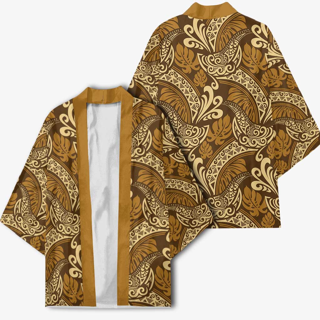Brown Gold Monstera Kimono Polynesian Tribal Pattern LT01 - Polynesian Pride