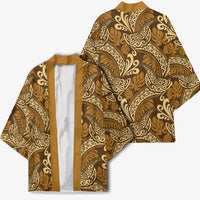 Brown Gold Monstera Kimono Polynesian Tribal Pattern LT01 - Polynesian Pride