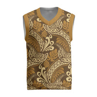 Brown Gold Monstera Christmas Knitted V-Neck Vest Polynesian Tribal Pattern LT01 Gold - Polynesian Pride