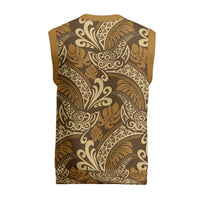 Brown Gold Monstera Christmas Knitted V-Neck Vest Polynesian Tribal Pattern LT01 - Polynesian Pride