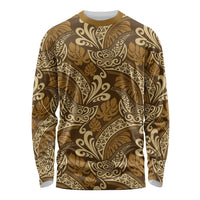 Brown Gold Monstera Long Sleeve Shirt Polynesian Tribal Pattern LT01 Unisex Gold - Polynesian Pride