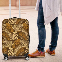 Brown Gold Monstera Luggage Cover Polynesian Tribal Pattern - Polynesian Pride