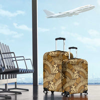 Brown Gold Monstera Luggage Cover Polynesian Tribal Pattern - Polynesian Pride
