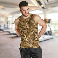 Brown Gold Monstera Men Tank Top Polynesian Tribal Pattern LT01 Gold - Polynesian Pride