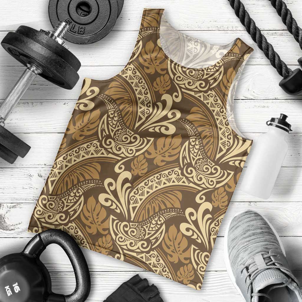 Brown Gold Monstera Men Tank Top Polynesian Tribal Pattern LT01 - Polynesian Pride
