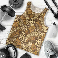 Brown Gold Monstera Men Tank Top Polynesian Tribal Pattern LT01 - Polynesian Pride