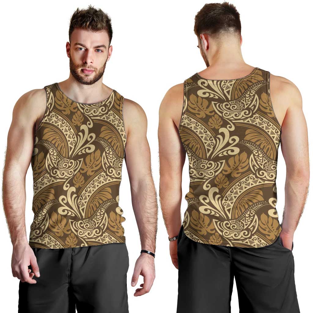 Brown Gold Monstera Men Tank Top Polynesian Tribal Pattern LT01 - Polynesian Pride