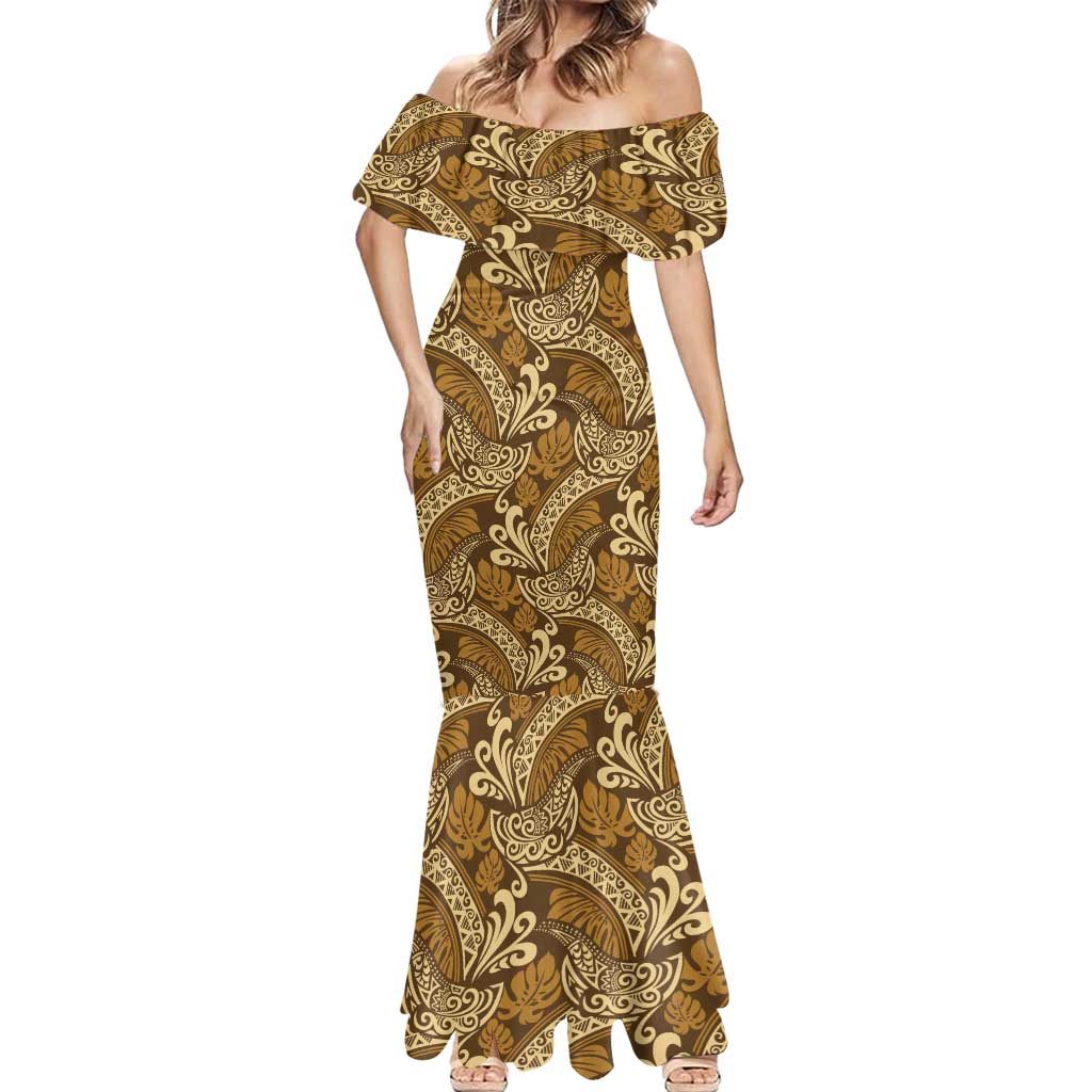 Brown Gold Monstera Mermaid Dress Polynesian Tribal Pattern LT01 - Polynesian Pride