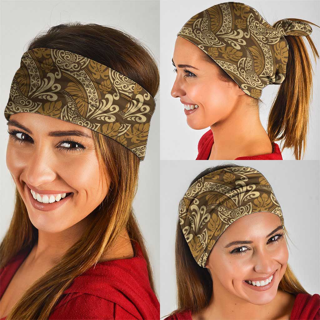 Brown Gold Monstera Neck Gaiter Polynesian Tribal Pattern LT01 - Polynesian Pride