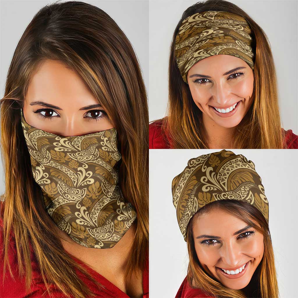 Brown Gold Monstera Neck Gaiter Polynesian Tribal Pattern LT01 - Polynesian Pride