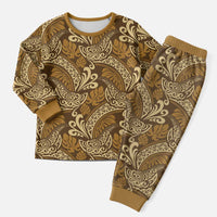 Brown Gold Monstera Christmas Pajama Set Polynesian Tribal Pattern LT01 Men Gold - Polynesian Pride