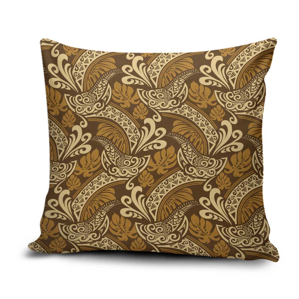 Brown Gold Monstera Pillow Cover Polynesian Tribal Pattern - Polynesian Pride