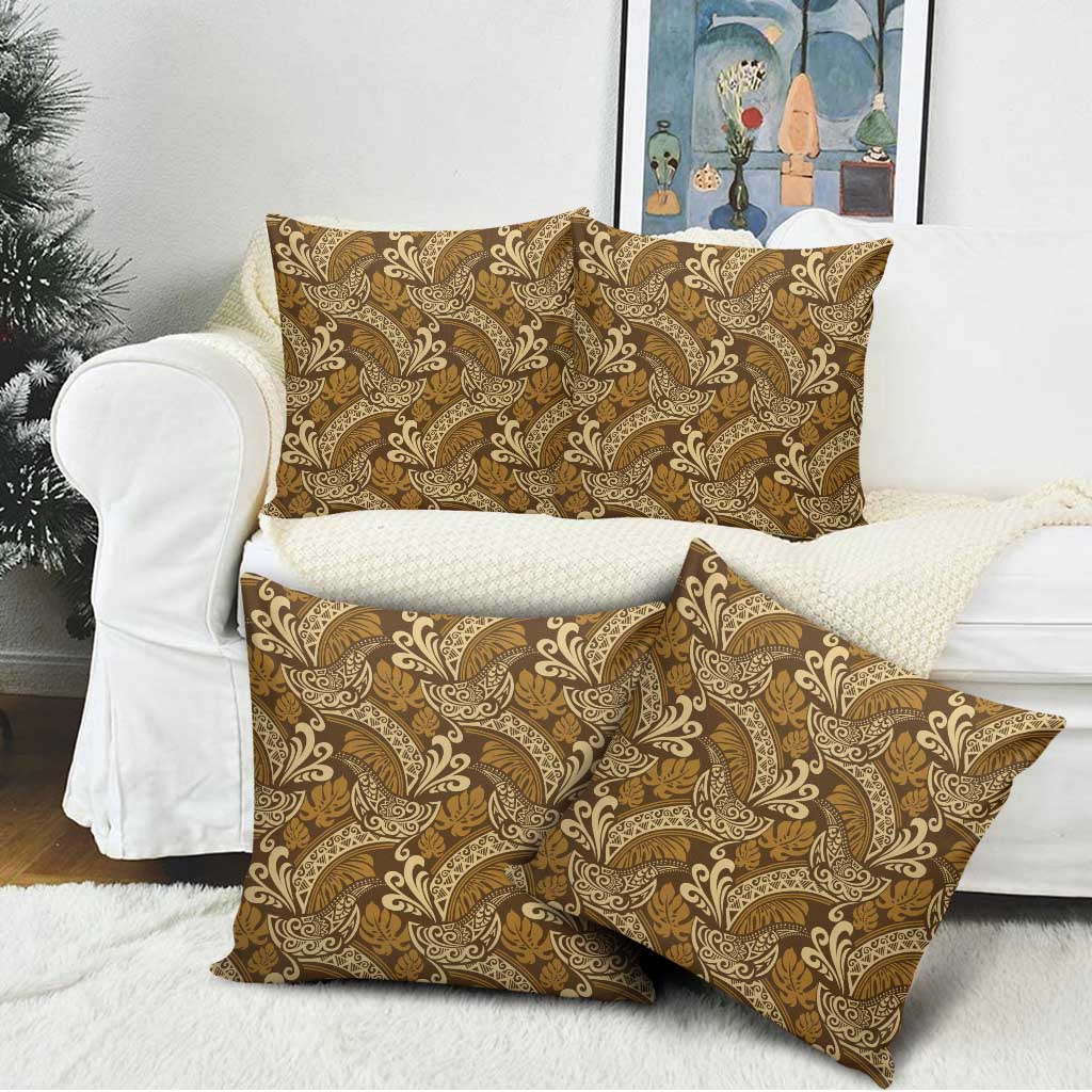 Brown Gold Monstera Pillow Cover Polynesian Tribal Pattern - Polynesian Pride