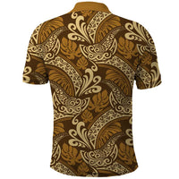 Brown Gold Monstera Polo Shirt Polynesian Tribal Pattern LT01 - Polynesian Pride