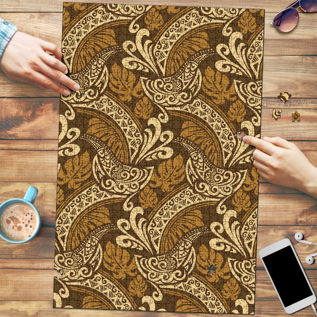Brown Gold Monstera Puzzle Polynesian Tribal Pattern LT01 Gold - Polynesian Pride