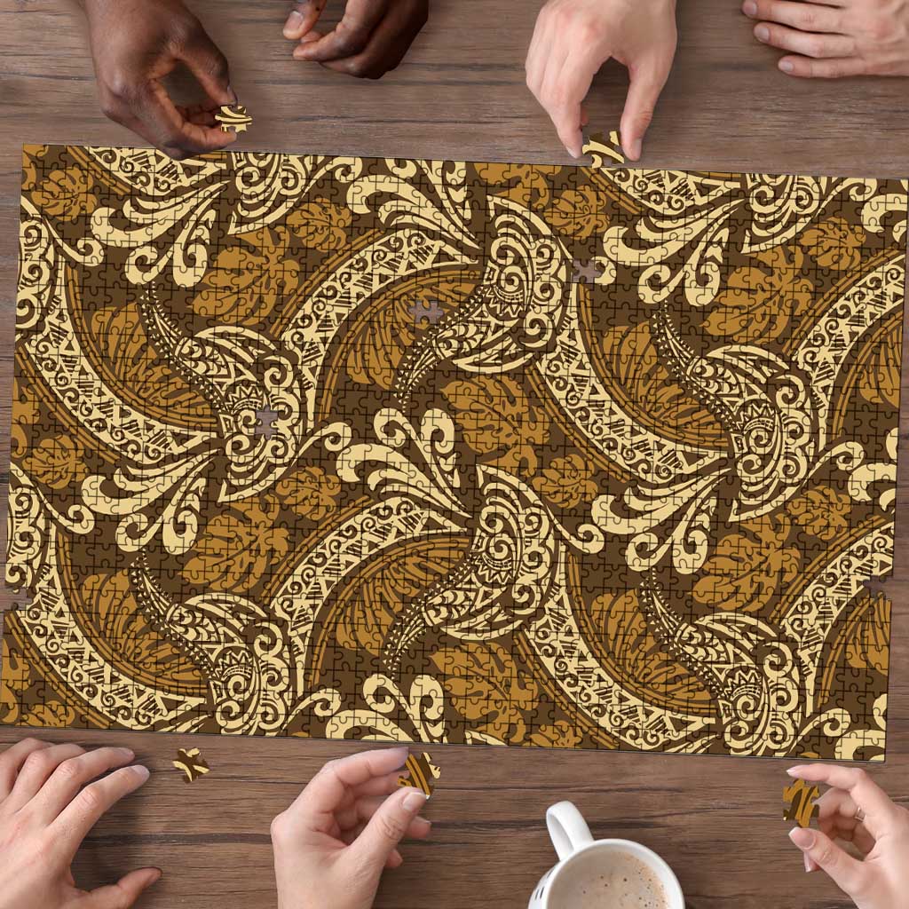 Brown Gold Monstera Puzzle Polynesian Tribal Pattern LT01 - Polynesian Pride