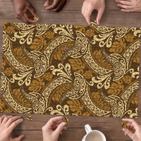 Brown Gold Monstera Puzzle Polynesian Tribal Pattern LT01 - Polynesian Pride