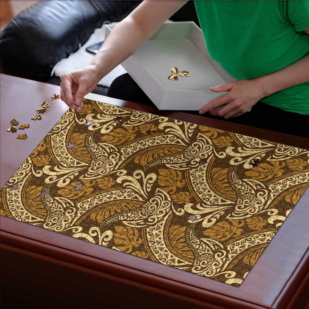 Brown Gold Monstera Puzzle Polynesian Tribal Pattern LT01 - Polynesian Pride