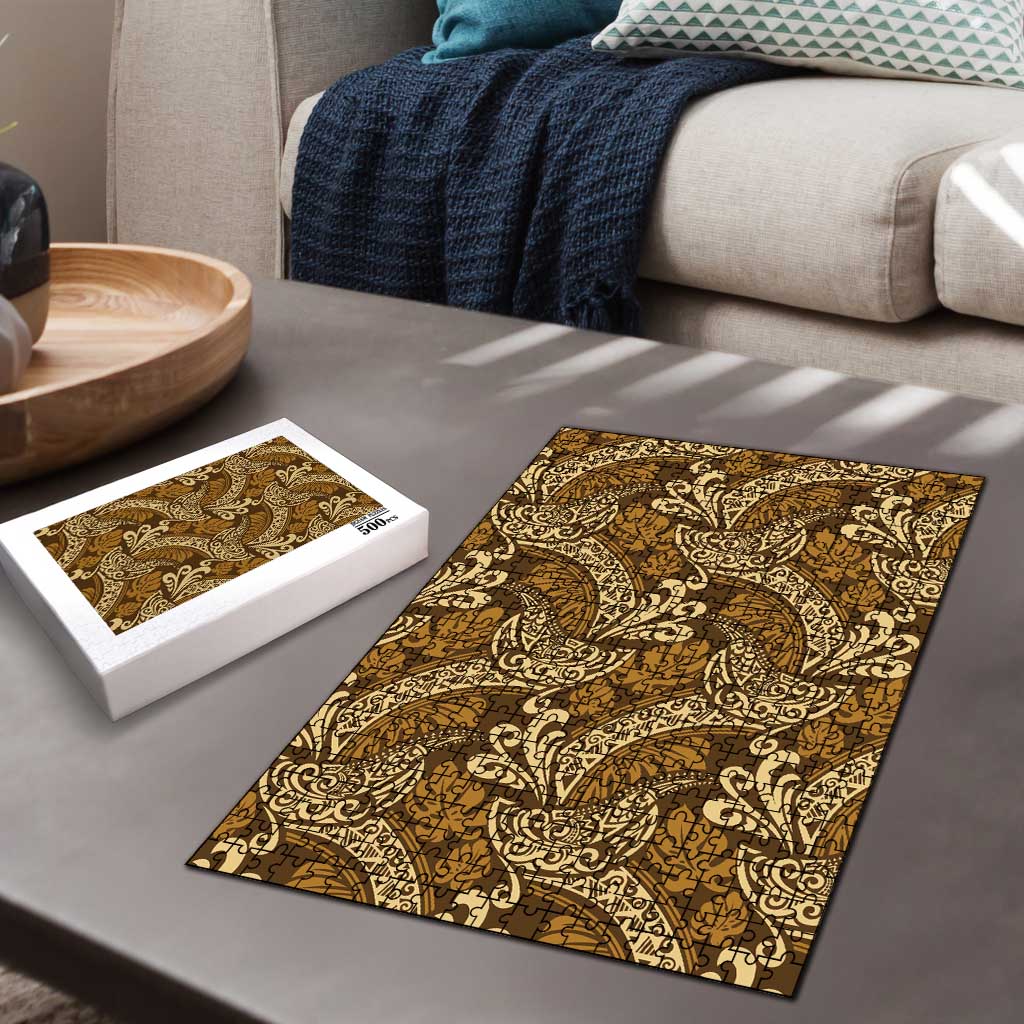 Brown Gold Monstera Puzzle Polynesian Tribal Pattern LT01 - Polynesian Pride