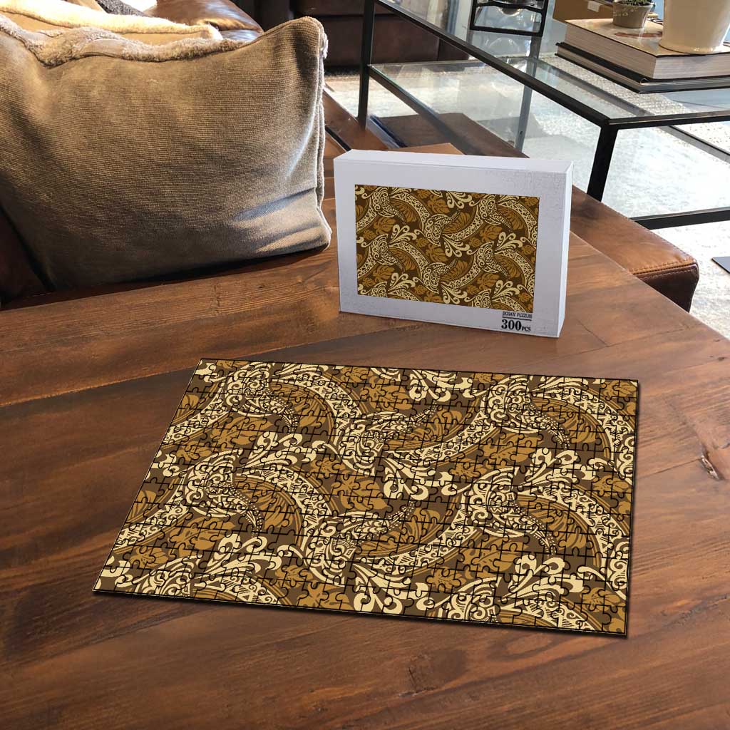 Brown Gold Monstera Puzzle Polynesian Tribal Pattern LT01 - Polynesian Pride