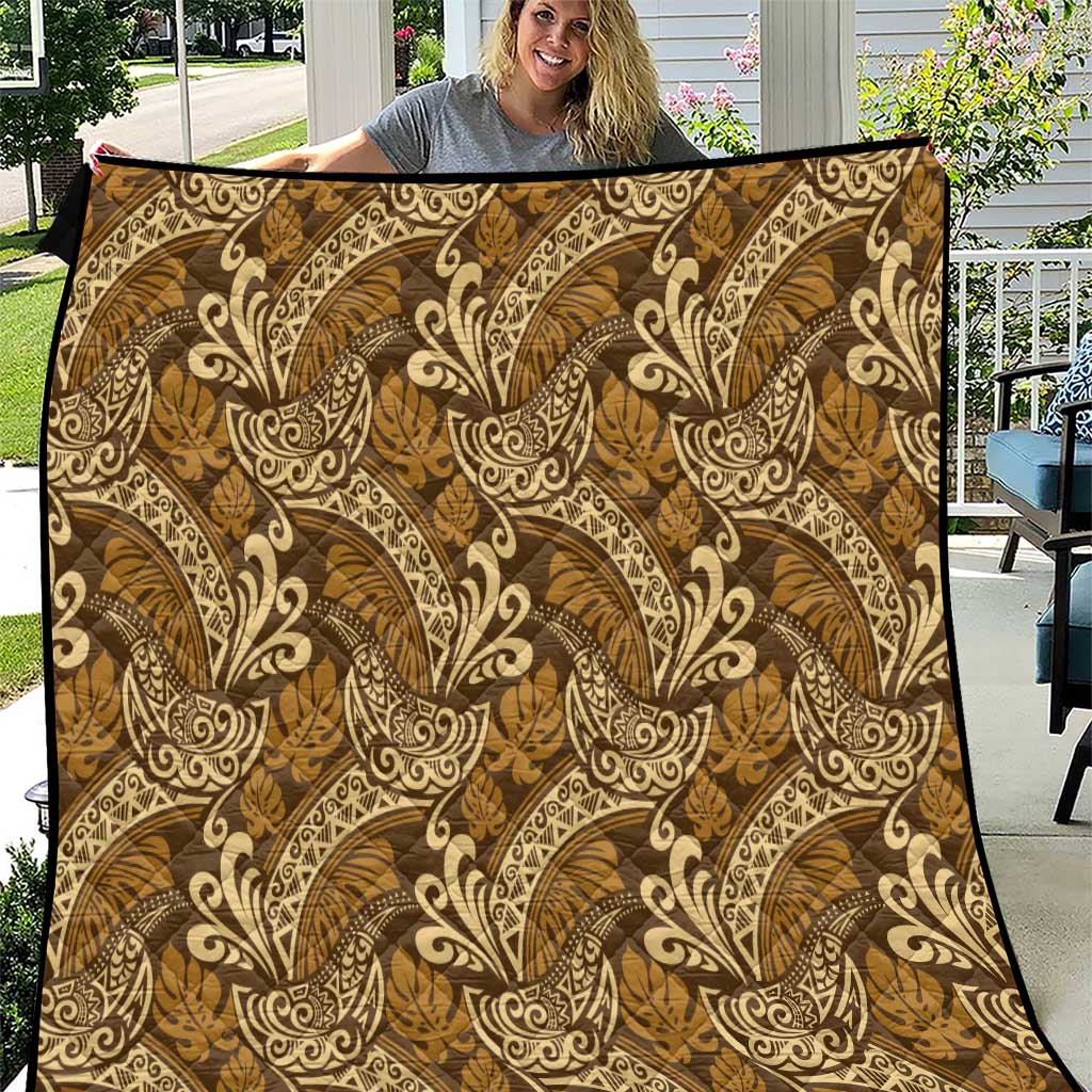 Brown Gold Monstera Quilt Polynesian Tribal Pattern - Polynesian Pride