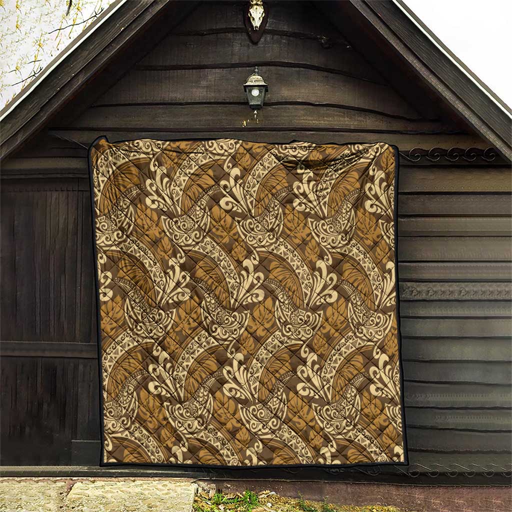 Brown Gold Monstera Quilt Polynesian Tribal Pattern - Polynesian Pride