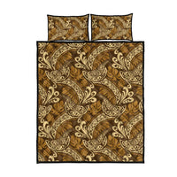 Brown Gold Monstera Quilt Bed Set Polynesian Tribal Pattern - Polynesian Pride